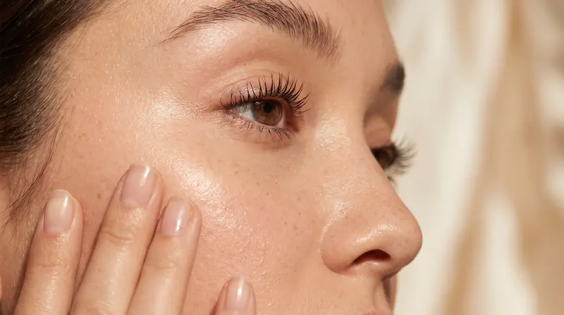 Close-up of naturally lifted lashes in soft morning light