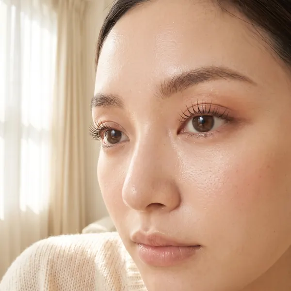 Eyes with lifted, tinted natural lashes and fresh skin