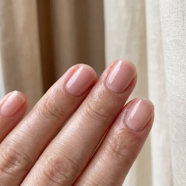 Close-up of a Russian gel manicure with clean, flush cuticle lines